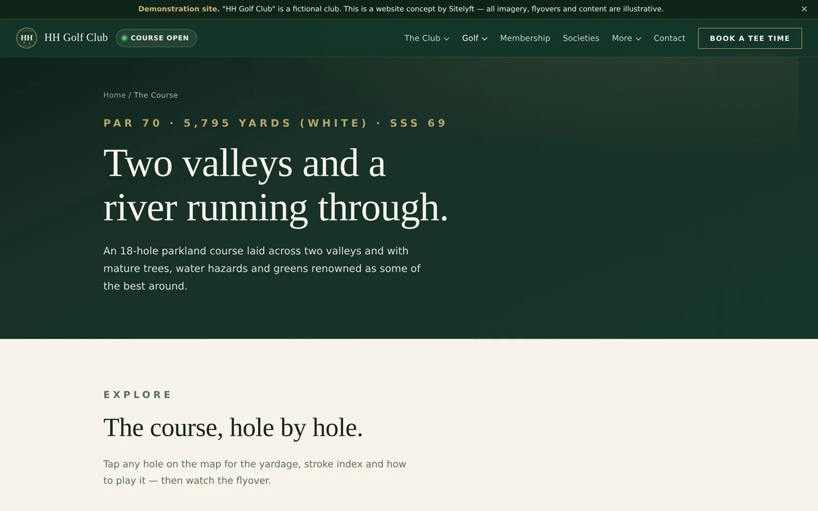 Course guide on the HH Golf Club site