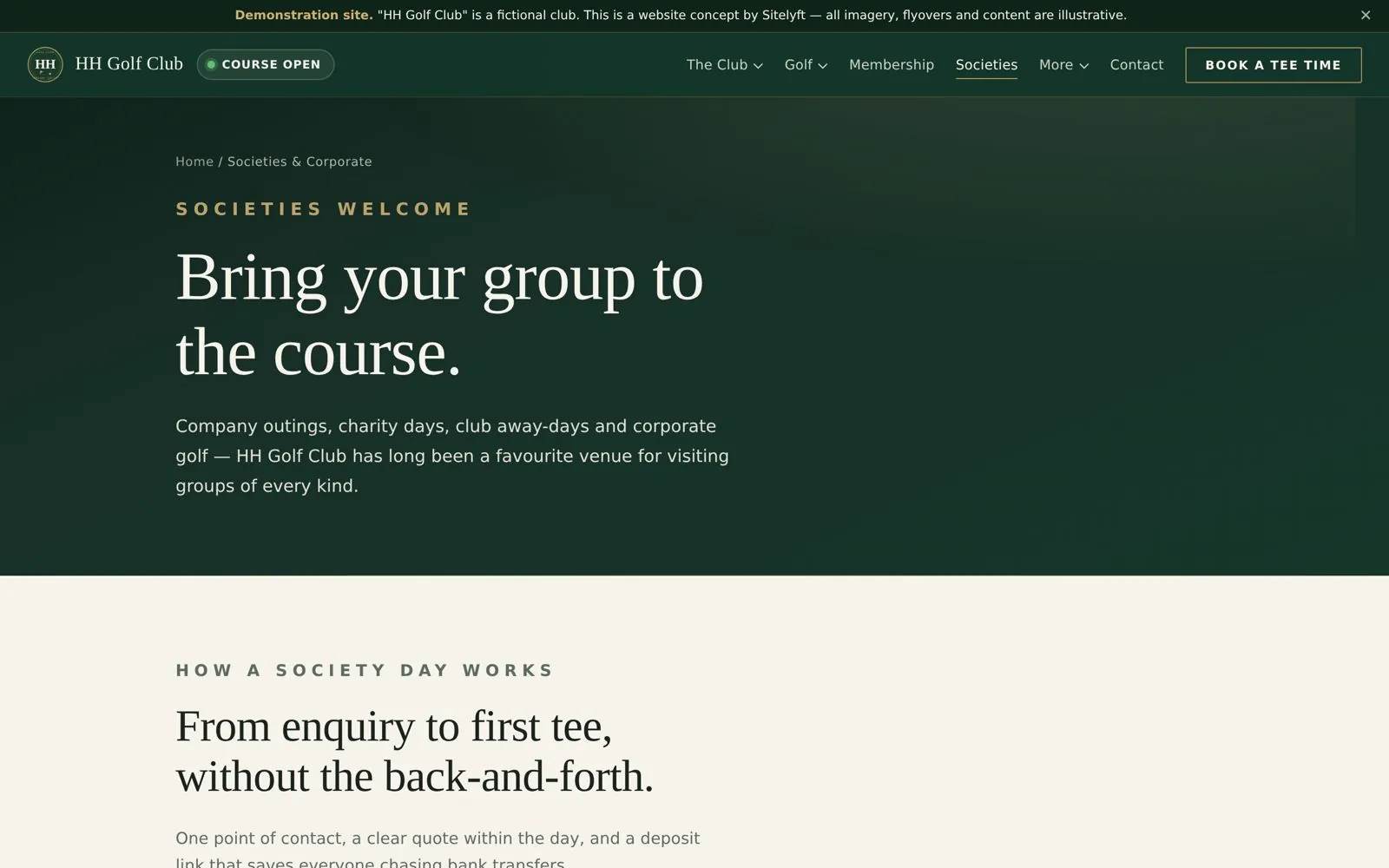 Society and corporate days on the HH Golf Club site
