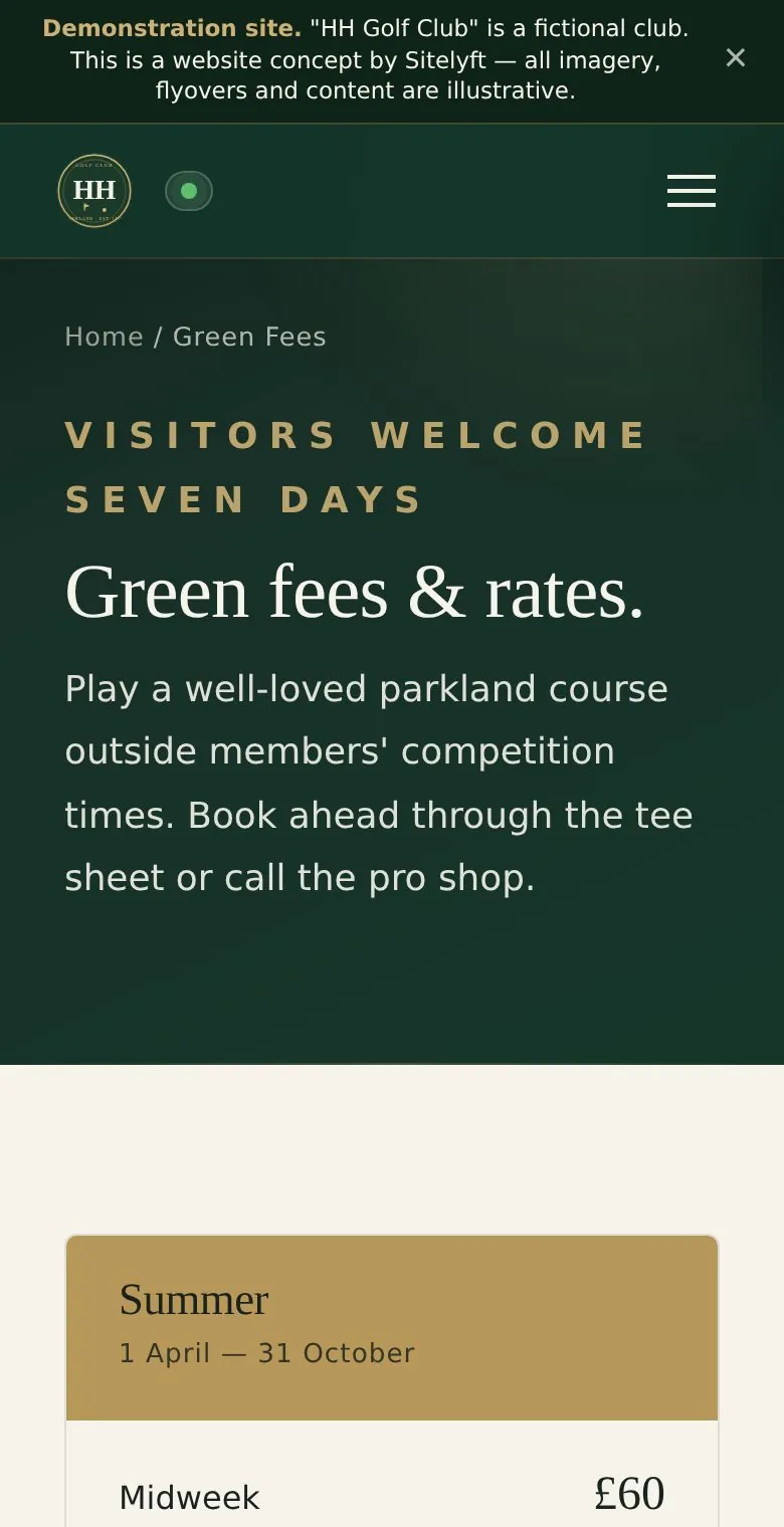 Green fees and booking on a phone